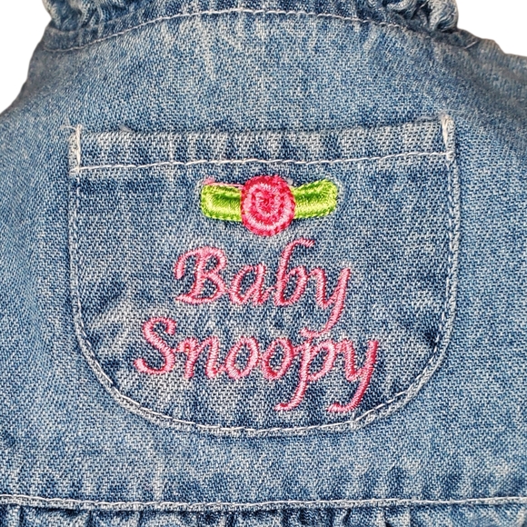 Baby Snoopy Denim Dress 3-6M | Peanuts Licensed | Cute Pink & Floral Embroidery - Picture 3 of 6